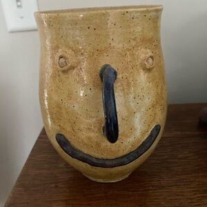 Artisan Ceramic Face Vase - Tan and Black